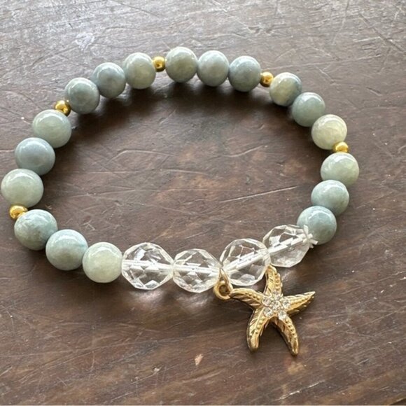 Aquamarine/ clear quartz beaded bracelet/manifesting peace - Picture 1 of 9